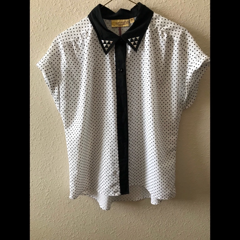 Black and white button down blouse, size medium
